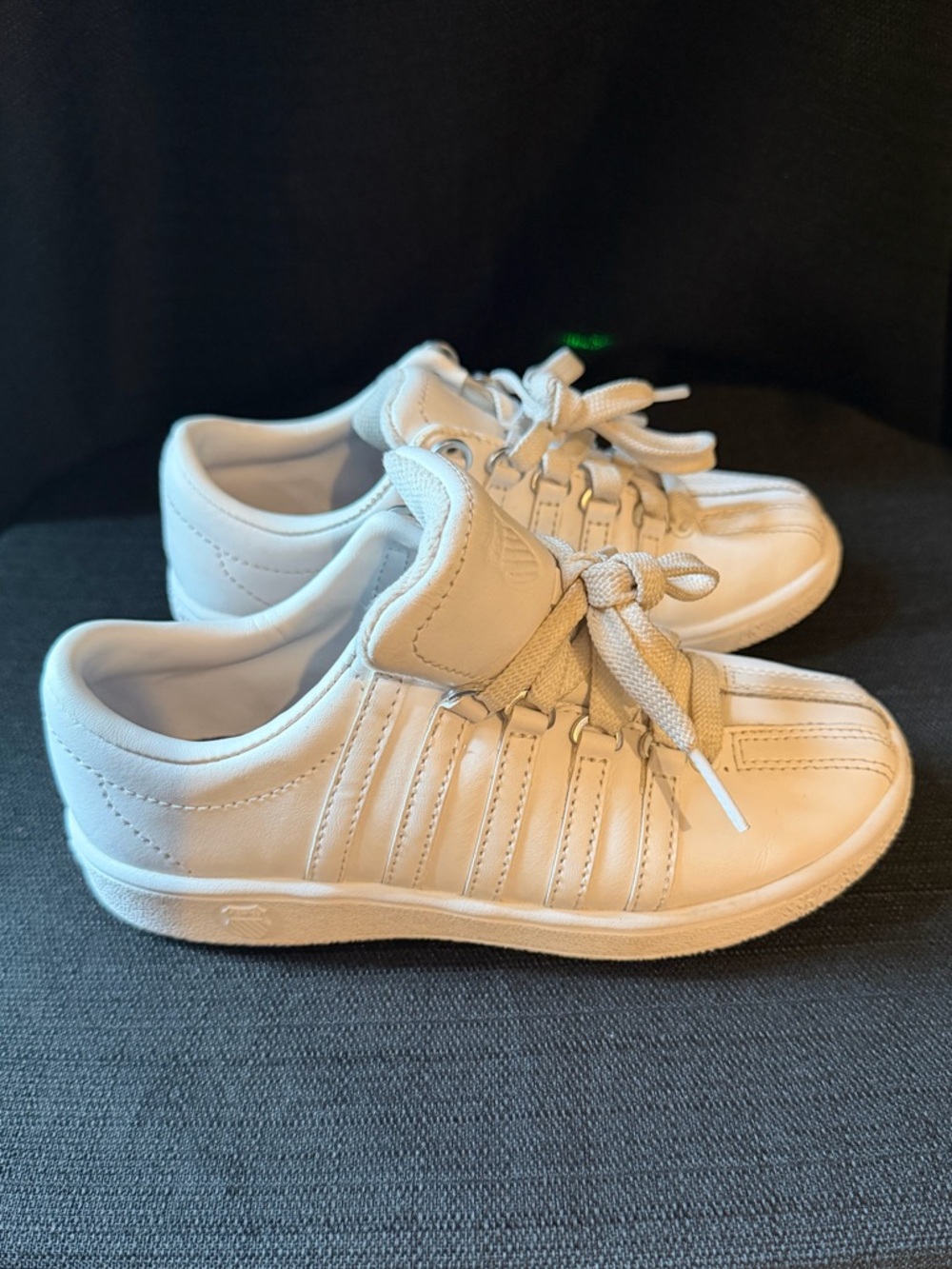 K-Swiss White Kids Leather Lace-Up Sneakers - Picture 6 of 11